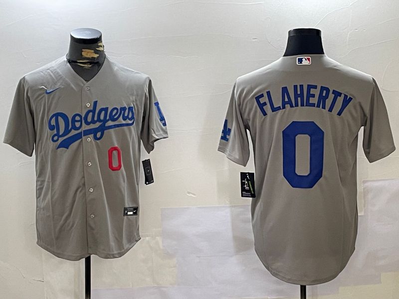Men Los Angeles Dodgers 0 Flaherty Grey Game 2024 Nike MLB Jersey style 11205